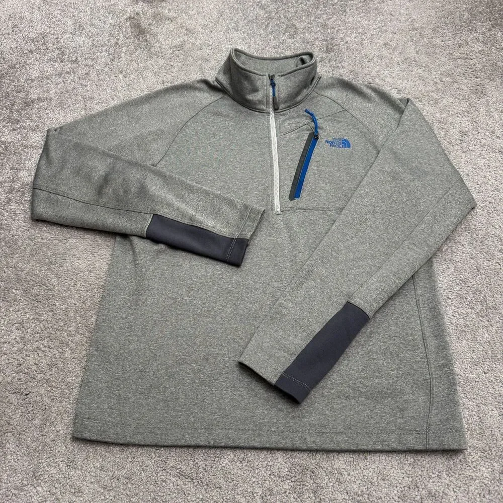 The North Face Quarter Zip Fleece Pullover Jacket Mens Medium Gray Blue Outdoor